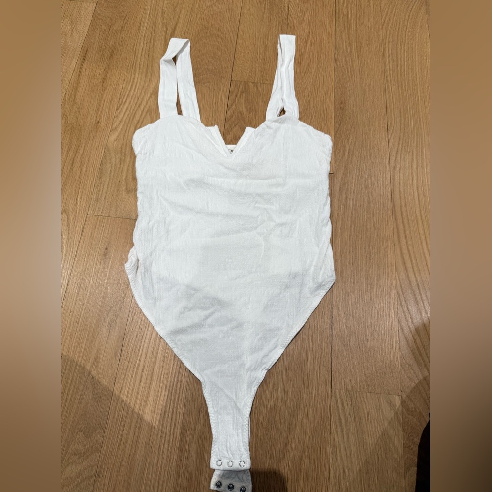Free People Intimately White Cotton Thong Bodysuit, Size M